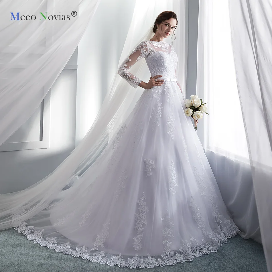 Свадебные платья принцессы Meeo Novias винтажные со шнуровкой и длинным рукавом для