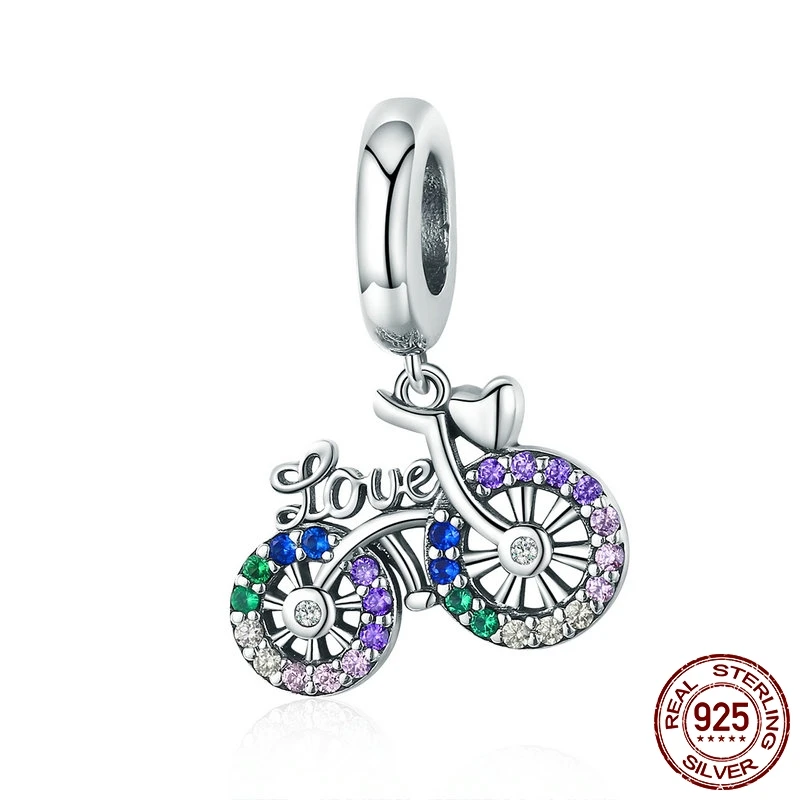 

MYBEBOA 925 Sterling Silver Crystal Bike Bicycle Shape Pendant Charms fit Original Pandora Bracelet DIY Beads Jewelry
