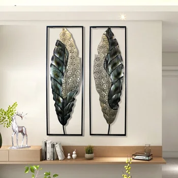 

French Wrought Iron Frame Leaves Wall Hanging Decorative 3D Wall Crafts Decoration Home Livingroom Background Mural R2165