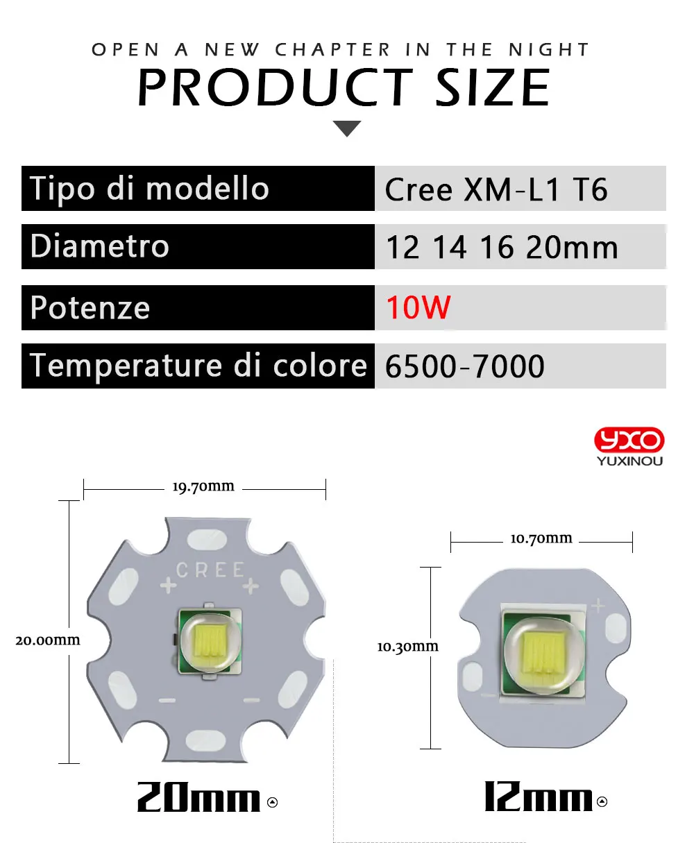 1 шт. CREE XML XM-L T6 светодиодный U2 10 Вт белый высокой мощности Светодиодный излучатель с 12 мм 14 мм 16 мм 20 мм PCB для DIY