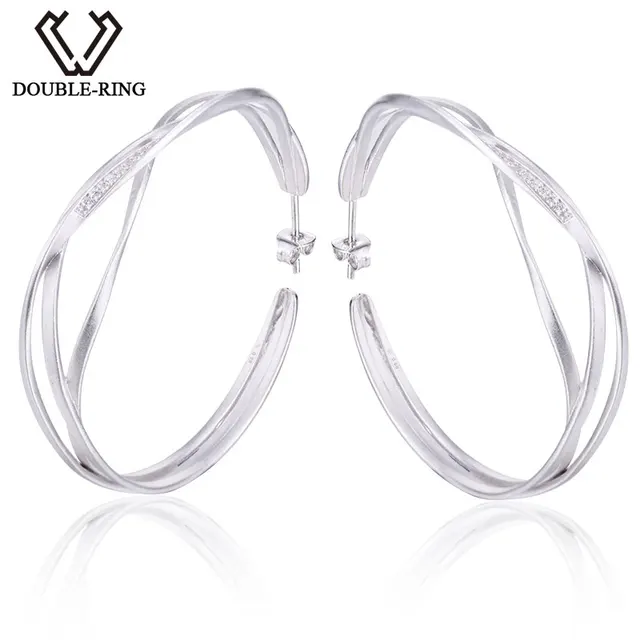 Double R Earrings Women 925 Sterling Silver Round Hoop Double R Earrings Women 925 Sterling Silver Round Hoop Trendy Party S Real