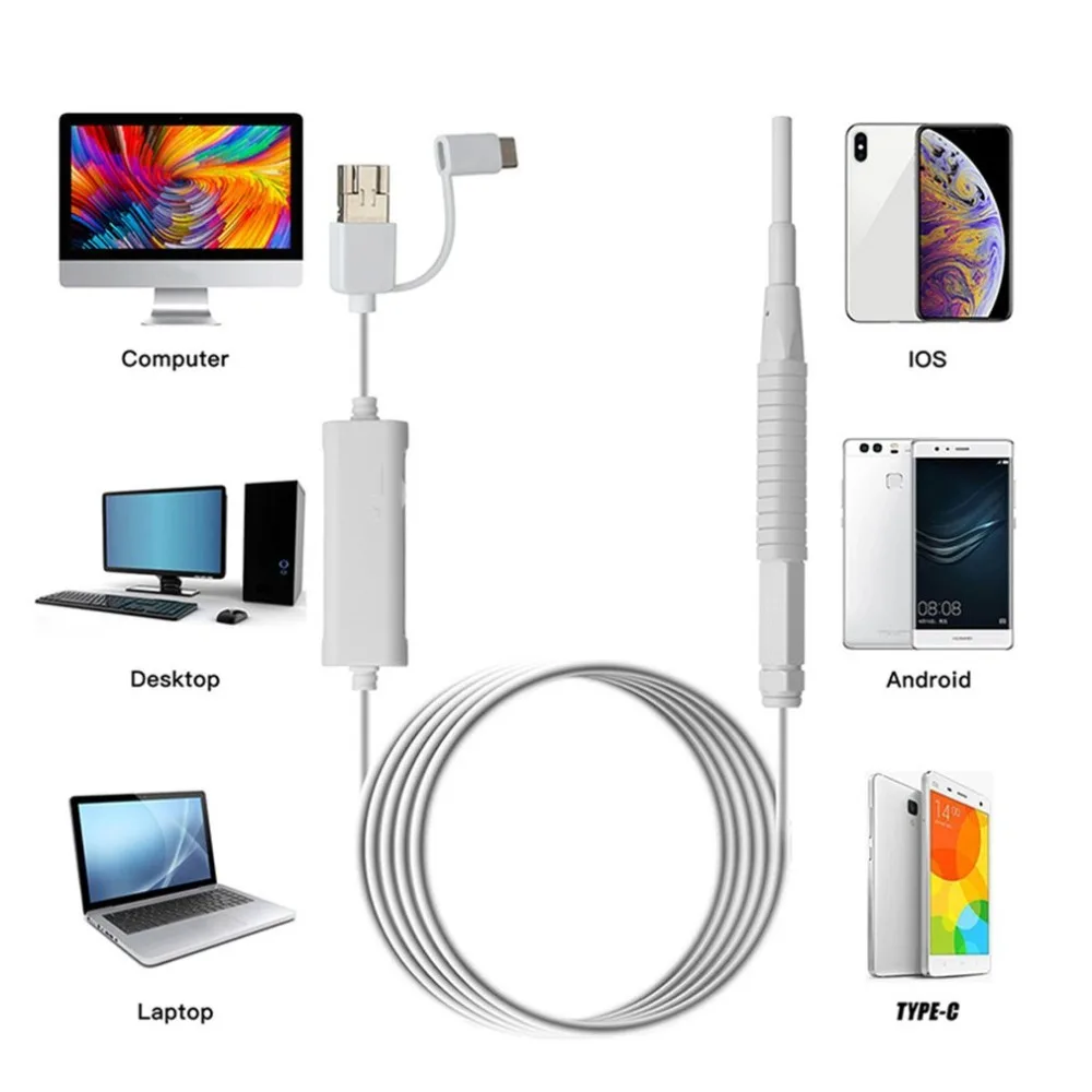 USB отоскоп ушной очистка эндоскопа камера 3,9 мм маленький объектив 720 P HD Borescope Visual Earpick Инспекционная камера для ПК Typc-c