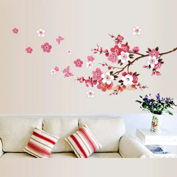 blossoming flower stem diy wall sticker room decoration butterfly
