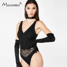 Missomo Новое поступление модный сексуальный простой темперамент глубокий v-образный вырез сзади кружева повязки черный перспектива сиамское нижнее белье