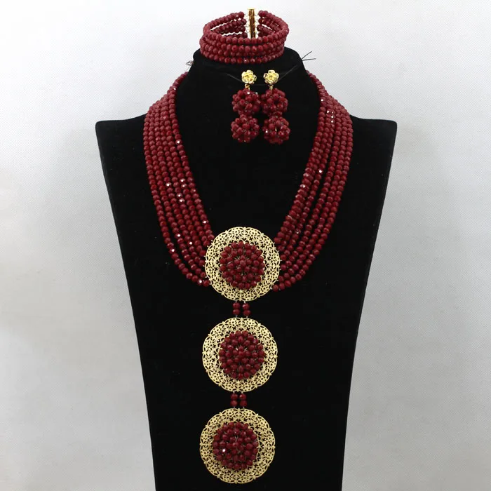 Непрозрачный темно-красный кристалл кулон ожерелье набор женские вечерние африканские Ювелирные наборы Горячая WA609