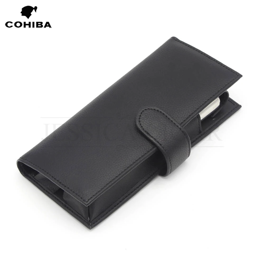  COHIBA Portable Cigar Leather Case Outdoor Travel Humidor Box With 2 Stainless Steel Cigar Tube Jar