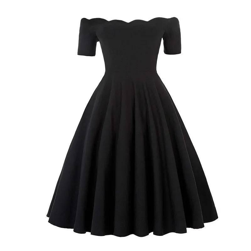

Women Summer Dress 2019 Robe Vintage Off Shoulder Black Red Sexy Dress Retro Jurken 50s 60s Rockabilly Swing Party Casual Dress
