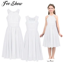 Летние Стразы в форме цветка; костюмы для девочек; шифоновое платье с лямкой на шее для детей; вечерние платья для подростков; платье принцессы