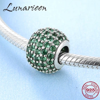 

925 Sterling Silver Fashion Shiny Zircon Green Creative DIY Round Beads Fit Original Pandora Charm Bracelet Jewelry making