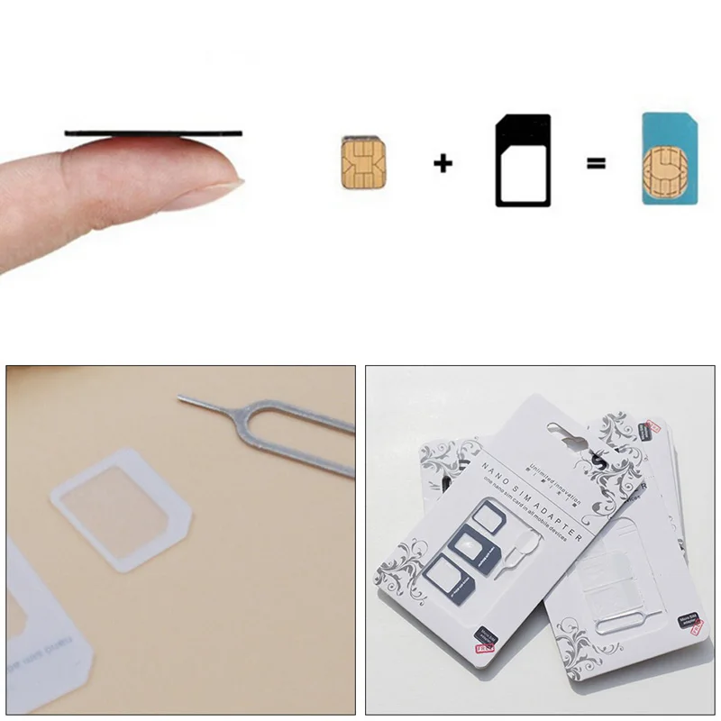 

Nano SIM Card Adapter 4 In 1 Micro Sim Adapter With Eject Pin Key Retail Package For IPhone /6/6S/7/8 Plus/ X