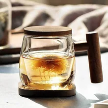 300 мл деревянная ручка чашка из боросиликатного стекла чашка с крышкой фильтр термостойкая чашка для чая кофе кухонная офисная кружка с основанием