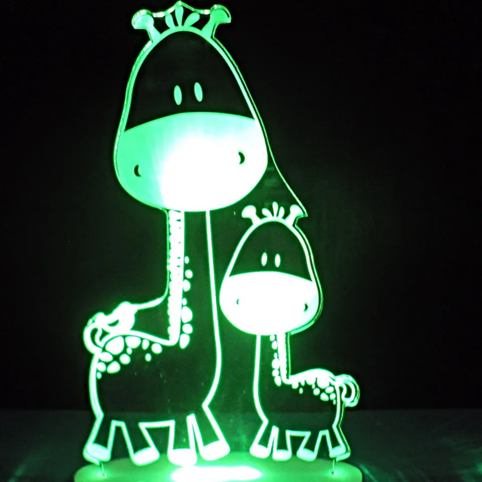7 цветов Изменение 3D Usb ночные огни Led мультфильм визуальный животных Жираф моделирование настольная лампа для сна освещения Декор подарки