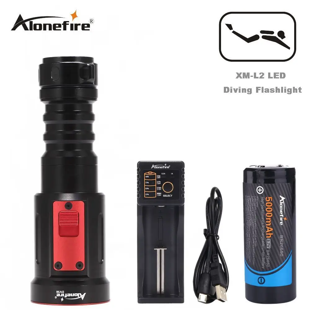 

AloneFire DV36 Diving led Flashlight dive torch 2000Lumens XML L2 LED 26650 UnderWater LED Light