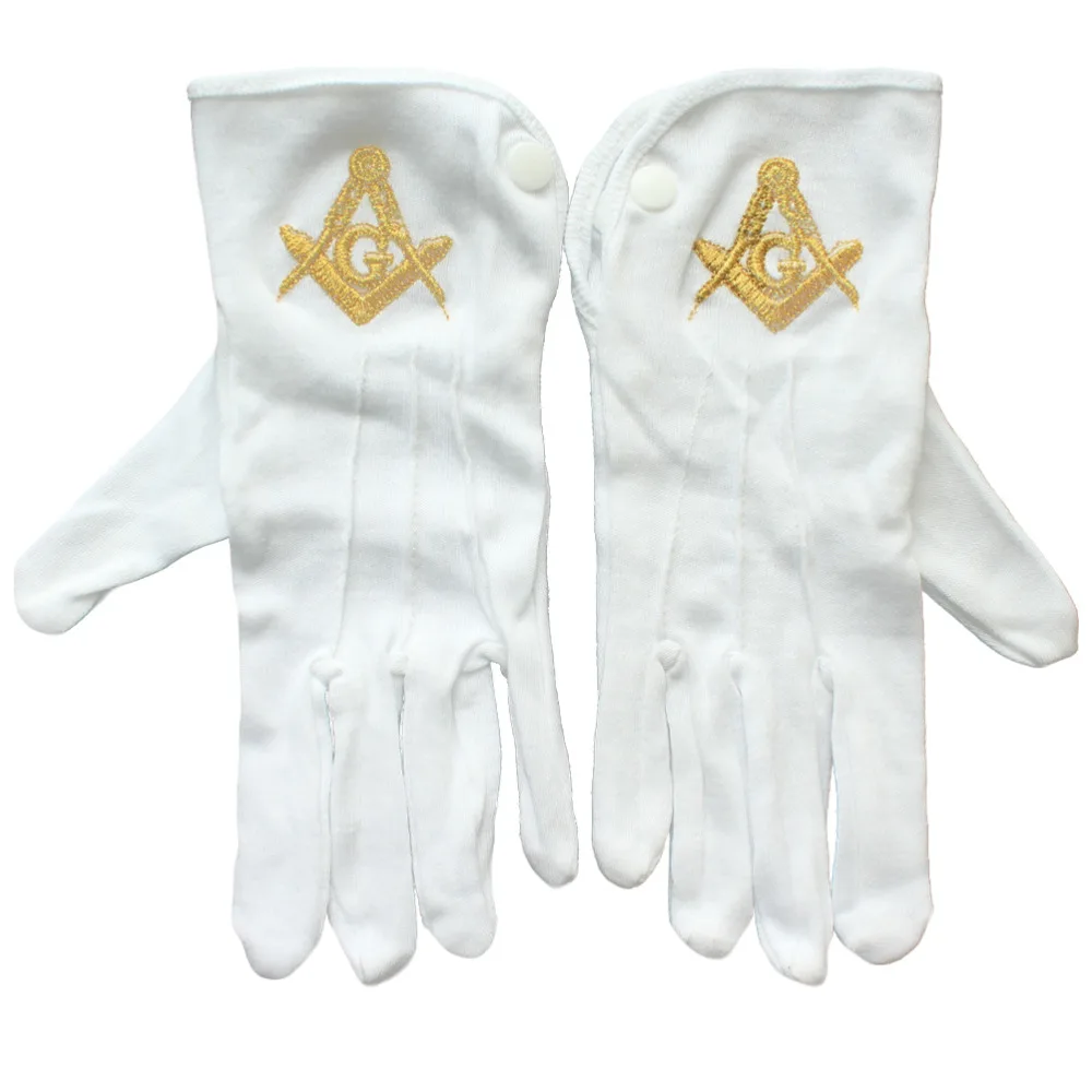 Guanti Massonici In Cotone Bianco - Ricamo Square & Compass Blu - Foto 3