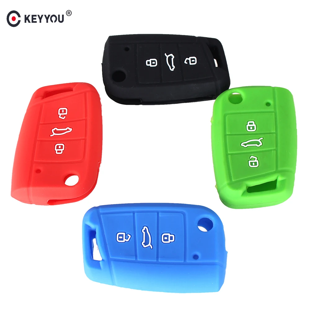

KEYYOU 3 Buttons Remote Silicone Key Case Cover For VW VOLKSWAGEN Golf GTI SKODA Octavia Car Auto Key Cover Car-styling