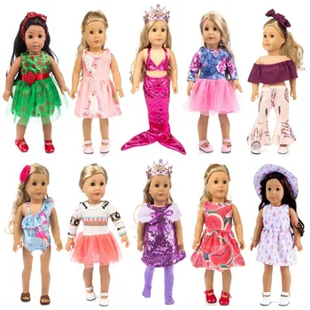 

Born Baby Doll Clothes Accessories Fit 18 inch Pony Yellow Crown Dress Mermaid Watermelon Skirt Suit For Baby Birthday Gift