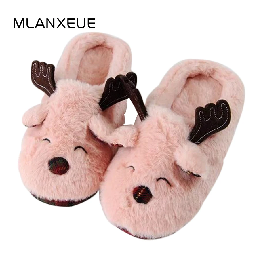 

Christmas Deer Plush Slippers Cartton Fawn Women Home Slippers Slip On Lady Slippers Shoes Women Warm Soft Sole Cotton Slipper