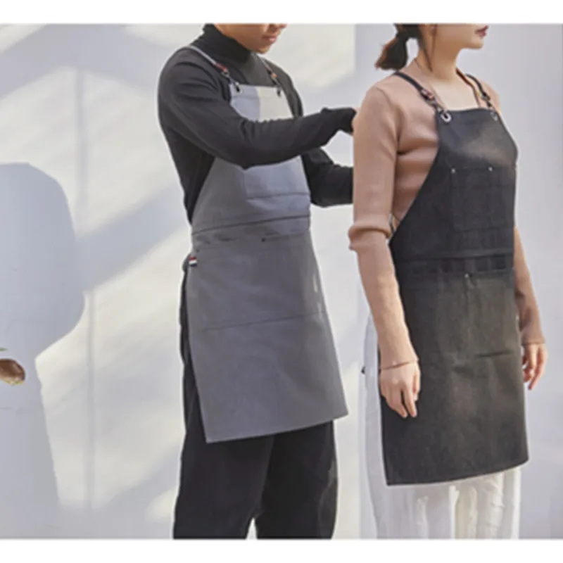 Black Gray Denim Apron D96-3