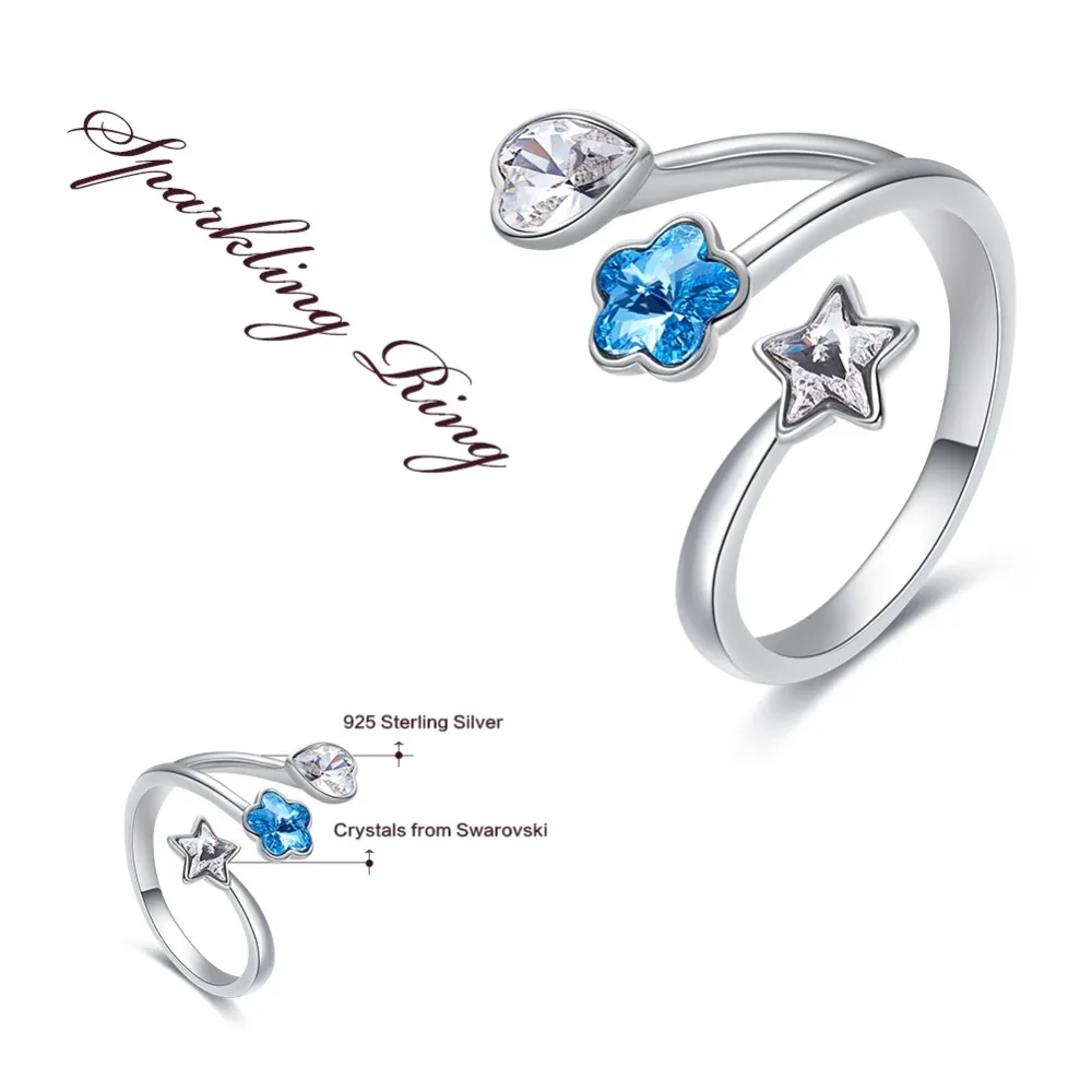 CDE женские кольца украшенные кристаллами Swarovski сердце цветок звезды Регулируемые