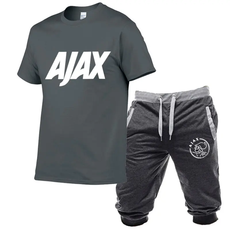 Модные футболки ajax, забавные мужские футболки+ шорты, два предмета, футболки с коротким рукавом, роскошные летние хлопковые футболки