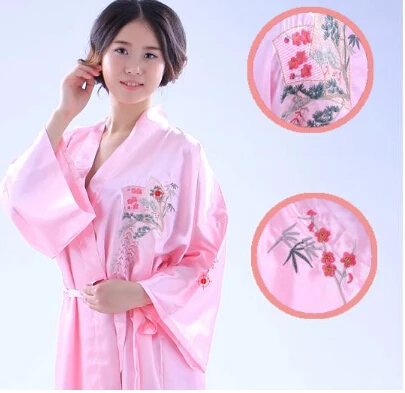 Модные женские туфли кимоно японской Стиль Для ванной халат ночная рубашка платье юката Для ванной Халат пижамы с поясом - Цвет: pink