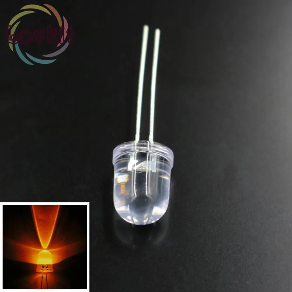 

100 pcs/lot 10mm Orange/Amber LED Ultra Bright LED Lamp Light 10MM Round top Emitting Diodes