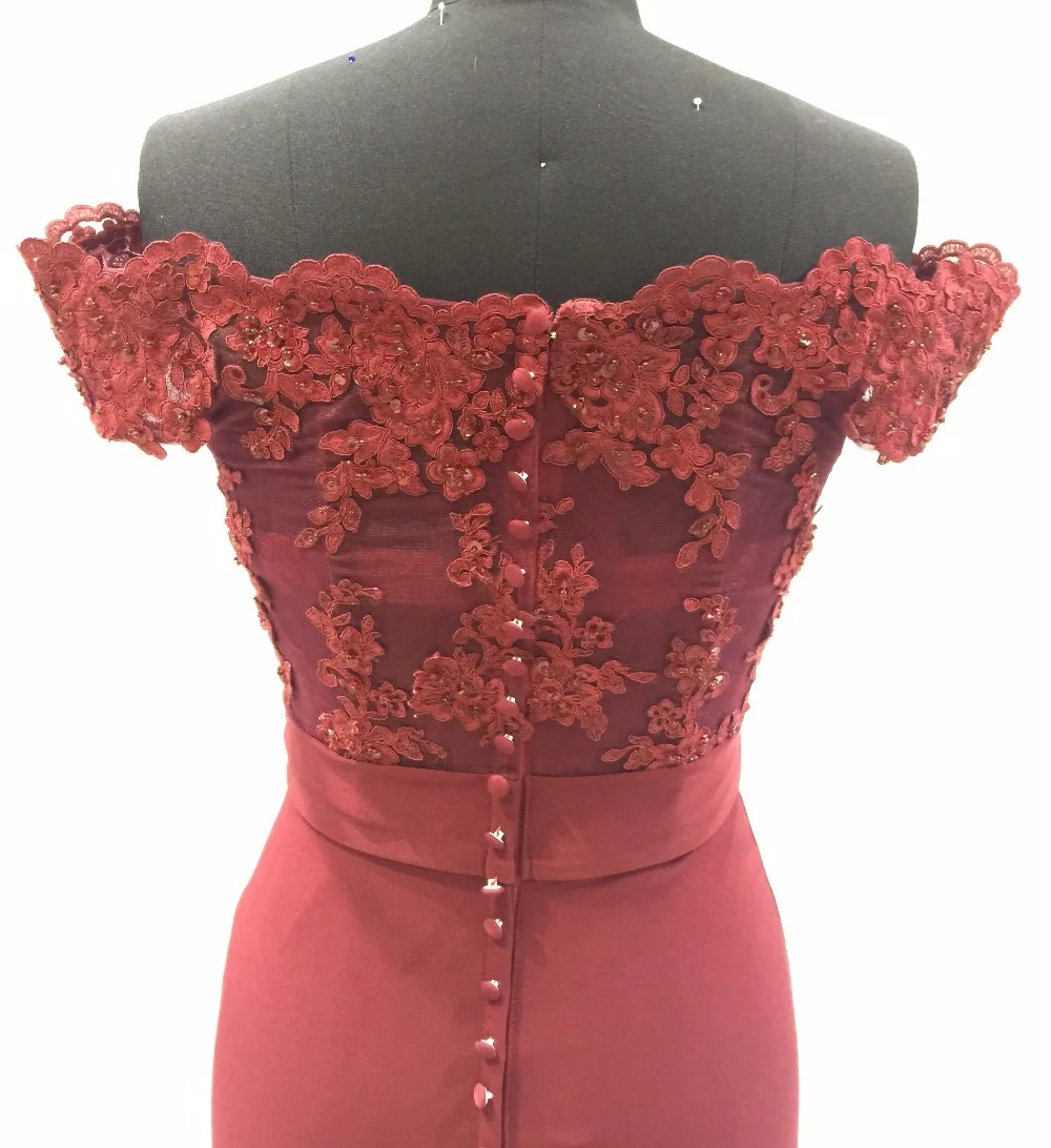 short sleeves off-the-shoulder burgundy bridesmaid dresses