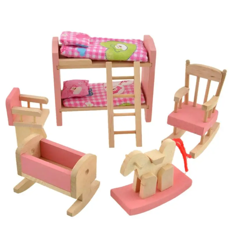 Милый деревянный кукольный набор мебели двухъярусная кровать кукольный домик Миниатюрный Забавный Деревянный Кукольный Аксессуар для детей ролевые игры игрушки деревянные игрушки