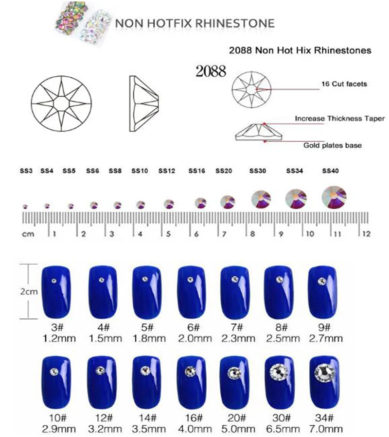2088 высокое качество Стразы SS16 SS20 SS30 SS34 SS40 Хрустальные стеклянные стразы для дизайна ногтей H0032