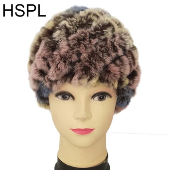 

HSPL Fur Hats Russian 2018 New Wholesale Knitted Beanie Warm Ladies Knitting Fashion Colorful Hat Ladies Warm Winter Cap Casual