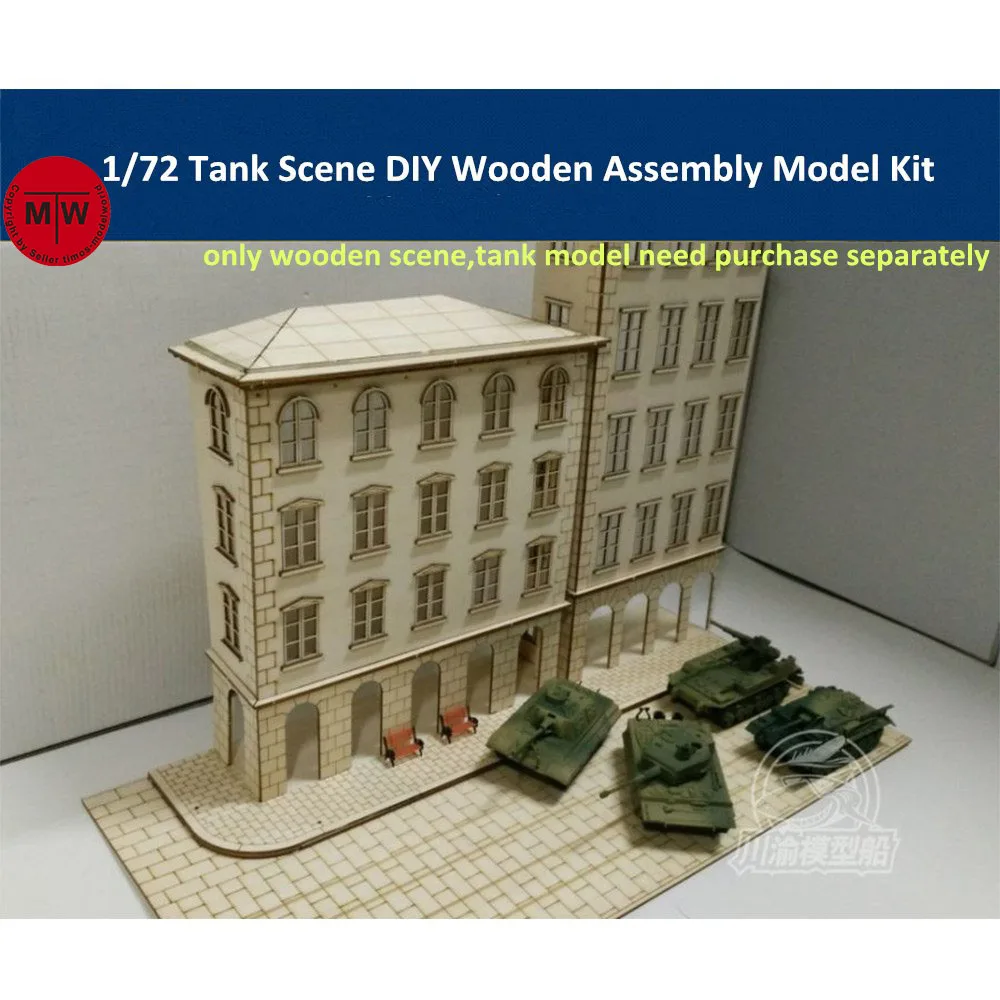 

1/72 Scale Urban Street Tank Scene Diorama DIY Wooden Assembly Model Kit CY702