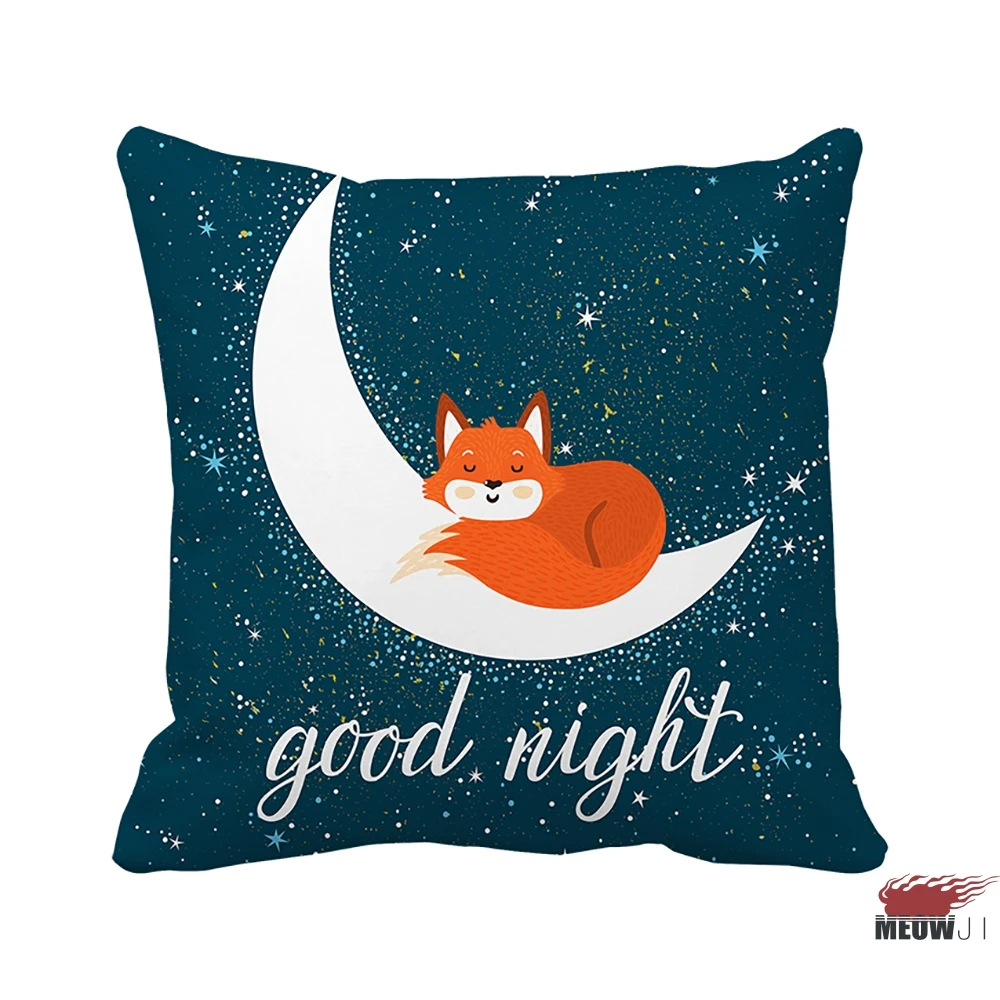 

[MIAOJI] <Sweet Dreams> Multi Size Cartoon Fox Bear Good Night Blue Starry Sky Pattern Soft Throw Pillow Case Free Shipping