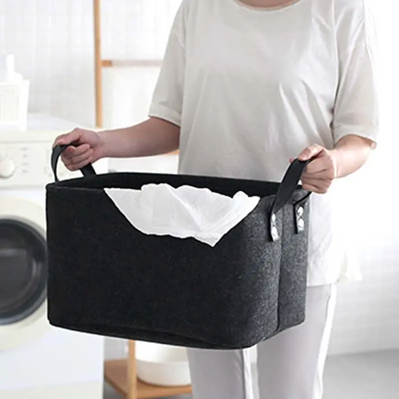 

Urijk Wool Felt Storage Baskets Toy Book Foldable Laundry Basket Dirty Clothes Hamper Holder Clothes Storage Bag Home Organizer