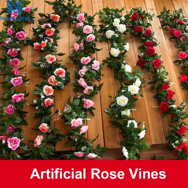 Nuonuowell 2pcspack Pink/red Rose Garland Artificial Vines Decoration
