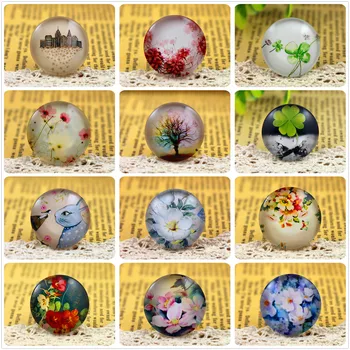 

New Fashion 5pcs/Lot 25mm Handmade Photo Glass Cabochons (Tree and flower and animal series)