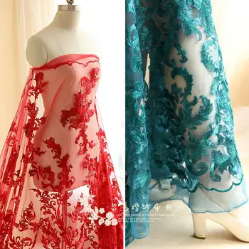 

Red Embroidery Bridal Embroidery Lace Fabric ,Red Wedding Lace Fabric with Floral Pattern
