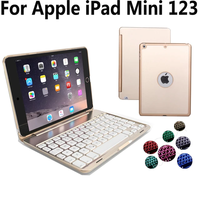 Special Price 7 Color Backlit Aluminum Wireless Bluetooth Keyboard Cover Case for Apple iPad Mini 1 2 3 Mini2 Mini3 with Screen Protector Film