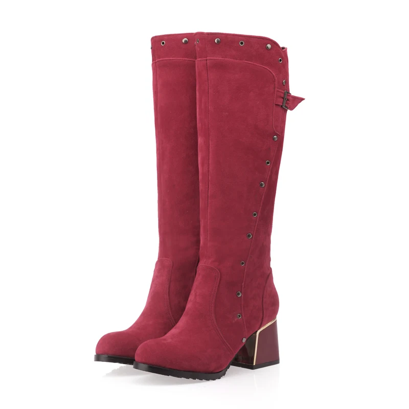 ORCHA LISA/женские высокие сапоги; женские сапоги до колена из флока с теплым мехом на платформе; большой размер 43; botas feminina; черные, красные сапоги на квадратном каблуке - Цвет: Red