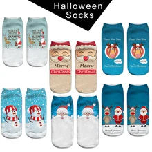 Рождественские носки новые женские счастливые 3D печатные забавные мультяшные лося Снеговик Санта соккен Низкий вырез Unis Косплей вечерние подарок для влюбленных