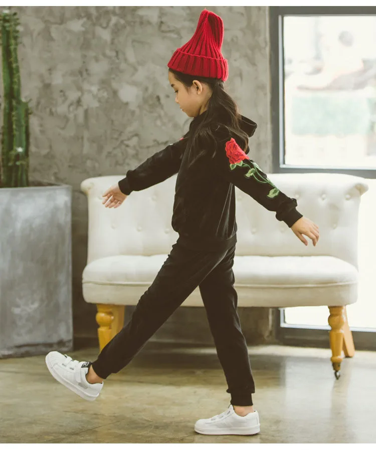 spring autumn winter hooded velour kids girl clothes coats pants sets sports little big girls clothing sets spring autumn 2017 black tops and pants  4 5 6 7 8 9 10 11 12 13 14  years old little big teenage girls set girl 2017 child girl set  (12)