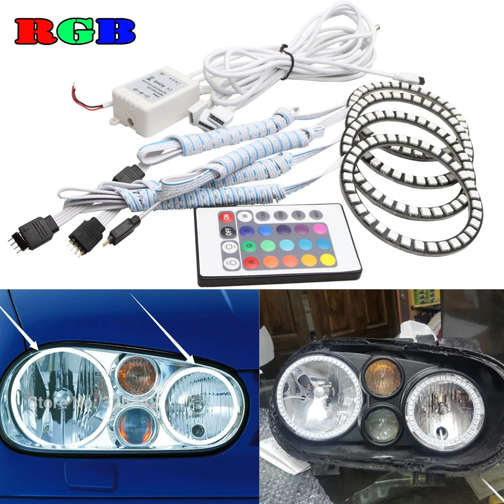 4pcs Super Bright 7 Color RGB LED Angel Eyes Kit With IR Remote Control Car Styling