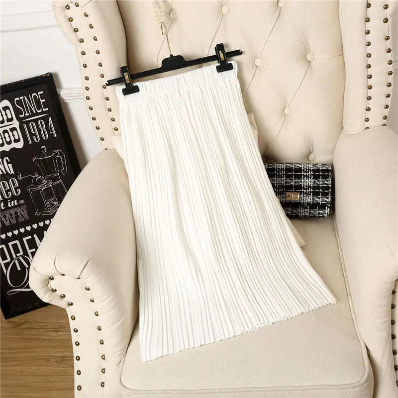Летняя женская плиссированная длинная юбка с высокой талией, одноцветные юбки, Винтажные белые/черные пляжные юбки, Женская замшевая юбка, уличная одежда