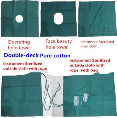 

medical surgical instrument inner outside sterilization cloth bag Pure cotton green cosmetic face eye operation hole towel