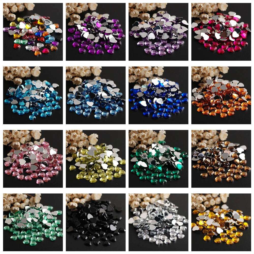 

10MM 100Pcs/Lot Mix Colors Heart design Acryl Rhinestone Clothing Jewelry Accessories beads Gem For Art DIY