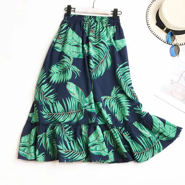 Korobov Women Casual Print Skirt Elastic Waist Holiday Elegant Skirts