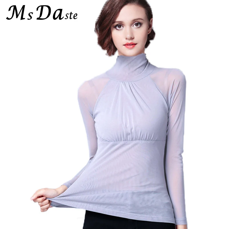 

Women Turtleneck Tees Shirt Femme 2019 Spring Lace Sexy Bodycon Lady Blouses Female Tops Blusas Femme Gray Red Navy Blue Black