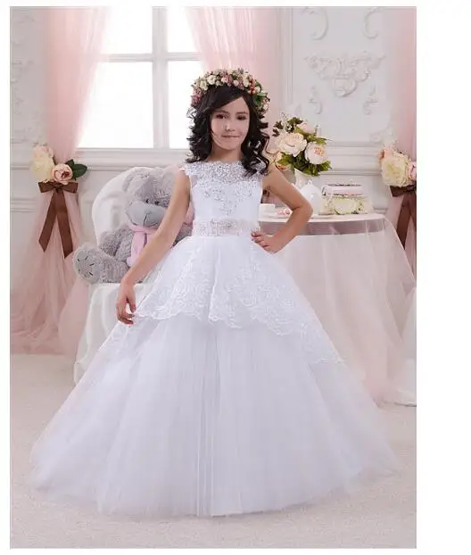Girls Wedding Formal Dresses 2018 Sleeveless Gauze Ball Gown Flowers Girls Princess Dress Kids Birthday Prom Party Dresses White Girls Wedding Formal Dresses 2018 Sleeveless Gauze Ball Gown Flowers Girls Princess Dress Kids Birthday Prom Party Dresses White