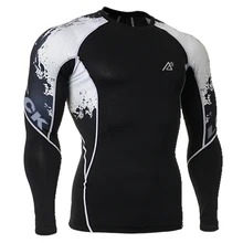 Men Clothes Tight Skin Compression Shirts Long Sleeves Double Sides 3D Prints Male Breathable Quick Dry