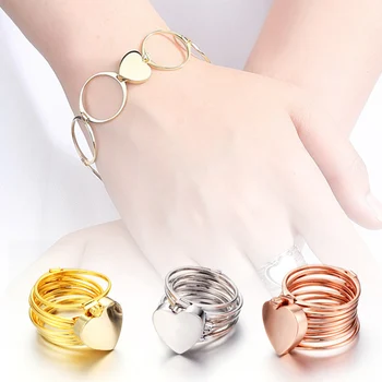 

Double-use Collapsible Bracelets Ring Fashion Hollow Heart Hand Cuff Charm Bangle for Women Gold Bracelets Ring Femme Jewelry