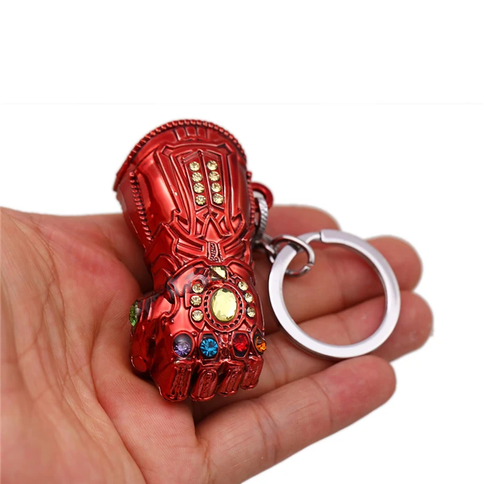 Avengers 4 Endgame Iron Man Infinity Glove Gauntlet Keychain Crystal Insert Metal Ironman Fist Pendant Key Chain Movies Jewelry